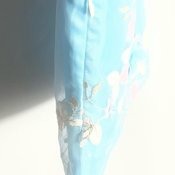 Choupette Girls Blue Pink Floral Embroidered Dress 92/56 (18-24M) Fancy Party - Picture 3 of 9